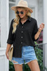 Black Textured Buttoned Pocket Long Sleeve Shirt