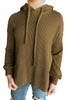 Green Ribbed Drawstring Pullover Hoodie with Kangaroo Pocket