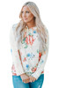 Apricot Floral Print Lace Contrast Long Sleeve Hoodie