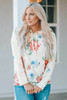 Apricot Floral Print Lace Contrast Long Sleeve Hoodie