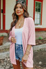 Pink Ribbed Open Front Knit Cardigan