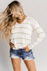 Long Sleeve V Neck Striped Print Top