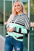 Green Striped Drawstring Long Sleeve Hoodie