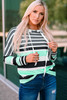 Green Striped Drawstring Long Sleeve Hoodie