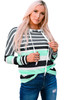 Green Striped Drawstring Long Sleeve Hoodie