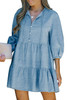 Sky Blue Split Neck Tiered Denim Dress