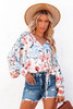 White Floral Print Drape Crop Blouse