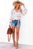 White Floral Print Drape Crop Blouse