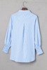 Sky Blue Smocked Cuffed Striped Boyfriend Shirt with Pocket