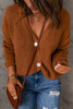 Brown V Neck Drop Shoulder Buttons Cardigan