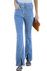 Sky Blue Double Splice High Waist Seam Detail Slit Flare Jeans