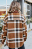 Brown Pocketed Buttoned Plaid Shirt Jacket