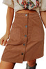 Brown Buttons Front Corduroy Mini Skirt
