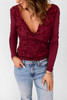 Lace Contrast Deep V Neck Slim Top