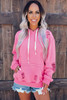 Pink Shabby Distressed Drawstring Hoodie