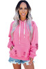 Pink Shabby Distressed Drawstring Hoodie