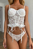 White Lace Criss Cross Lace-up Ruffled Two-piece lingerie set