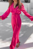 Rose Bishop Sleeve Belted Wide Leg Jumpsuit