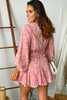 Pink Leopard Print Bishop Sleeve Ruffled Mini Dress