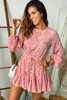 Pink Leopard Print Bishop Sleeve Ruffled Mini Dress