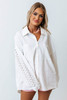 White Eyelet Detail Oversize Shirt with Chest Pockets