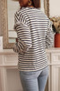 White Striped Print Ruffled Buttoned Long Sleeve Top