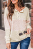 White Oatmeal Colorblock Animal Print Pullover