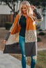 Orange Colorblock Leopard Print Patchwork Knit Cardigan