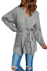 Gray Robe Style Rib Knit Pocketed Cardigan with Belt