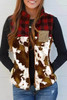 Brown Cow Print Buffalo Plaid Pocket Vest Coat