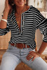 Black Striped Frill Trim Snap Button Top