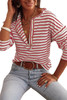 Red Striped Frill Trim Snap Button Top