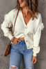 Beige Drop Shoulder Tasseled Sleeves Buttoned Cardigan