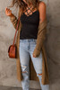 Brown Open Front Drop Shoulder Knitted Cardigan