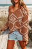 Brown Aztec Pattern Knit Sweater