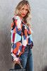 Abstract Pattern Crewneck Ruffled Puff Sleeve Blouse