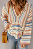 Multicolor Striped Knit Kangaroo Pocket Hooded Sweater