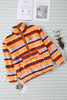 Multicolor Striped Kangaroo Pocket Buttoned Sherpa Sweatshirt