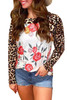 Leopard Floral Print Patchwork Long Sleeve Top