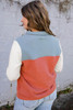 Orange Buttoned Color Block Long Sleeve Top