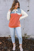 Orange Buttoned Color Block Long Sleeve Top