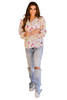 Multicolor Floral String Tie V Neck Ruffle Blouse