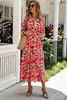 Frilled Collar Long Sleeve Tiered Maxi Floral Dress