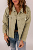 Khaki Frayed Trim Rivet Denim Jacket