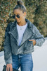 Gray Lapel Collar Open Front Denim Jacket