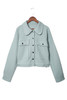 Sky Blue Waffle Knit Buttons Cropped Jacket with Pockets