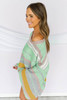 Green Striped Bell Sleeves Loose Sweater