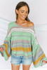 Green Striped Bell Sleeves Loose Sweater