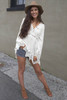 White Bell Sleeves Crochet Insert Blouse