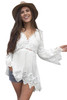 White Bell Sleeves Crochet Insert Blouse